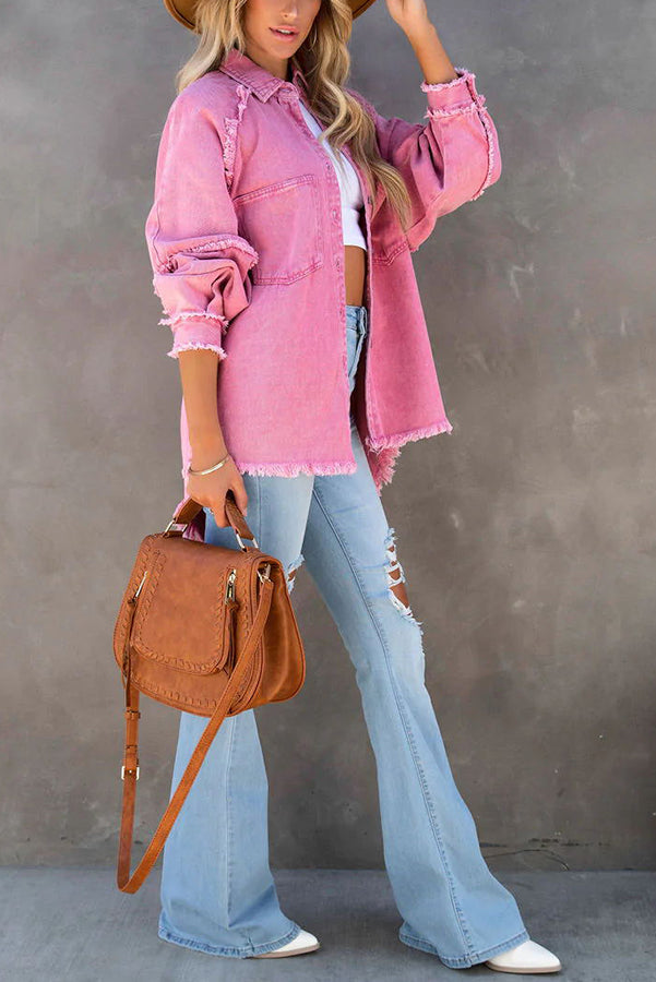 Josephine | Women's Frayed Hem Oversized Denim Shirt Jacket