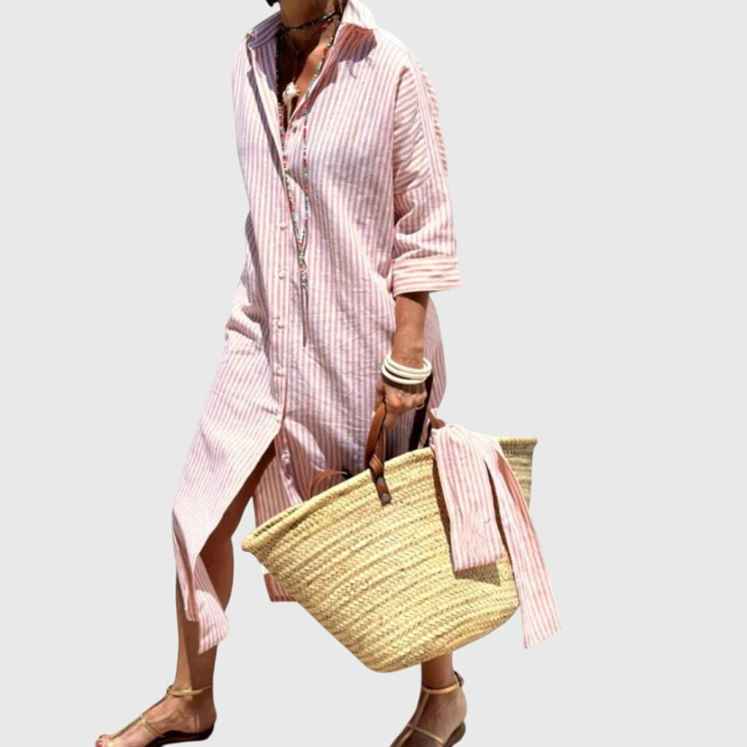 Striped Button Down Midi Shirt Dress