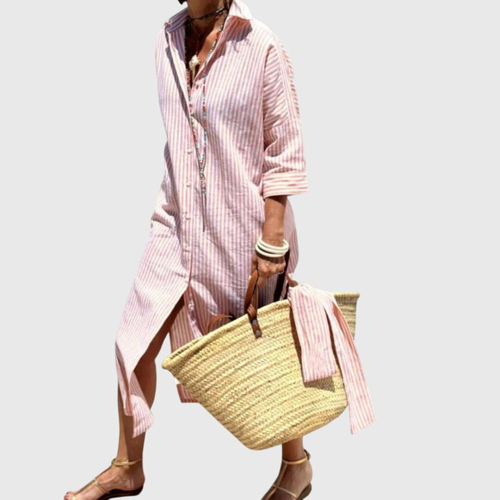 Striped Button Down Midi Shirt Dress