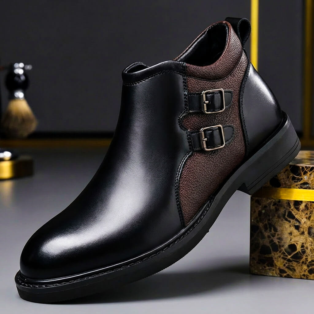 Harrison | Men's Leather Dress Ankle Boots with Double Buckle Straps