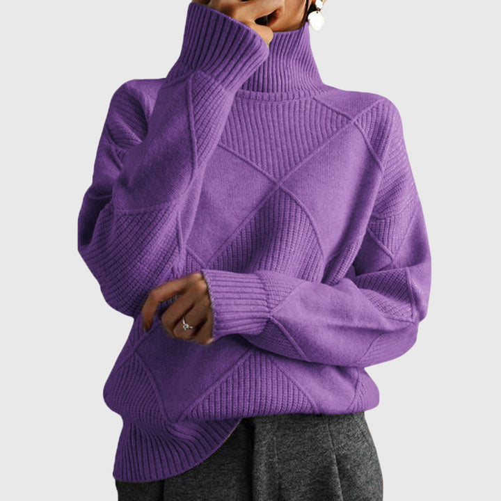 Beatrix | Women's Ribbed Roll Neck Sweater with Geometric Seaming