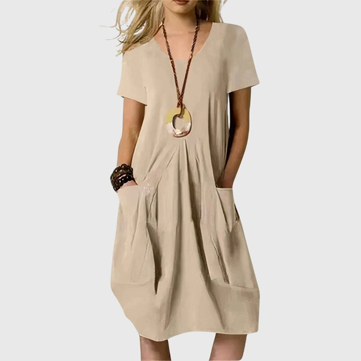 Short Sleeve Loose Fit Pocket Midi Dress