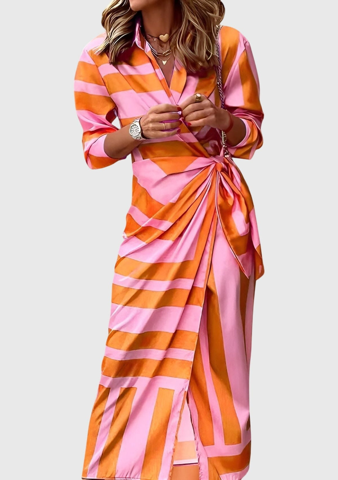 Striped Wrap Midi Dress Chic Shirt Dress Summer