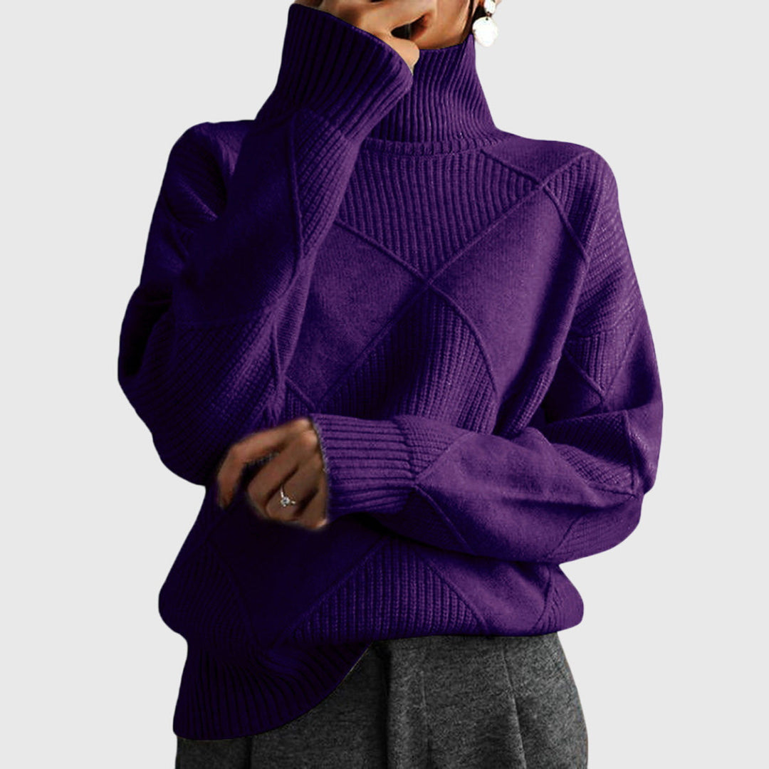 Beatrix | Women's Ribbed Roll Neck Sweater with Geometric Seaming