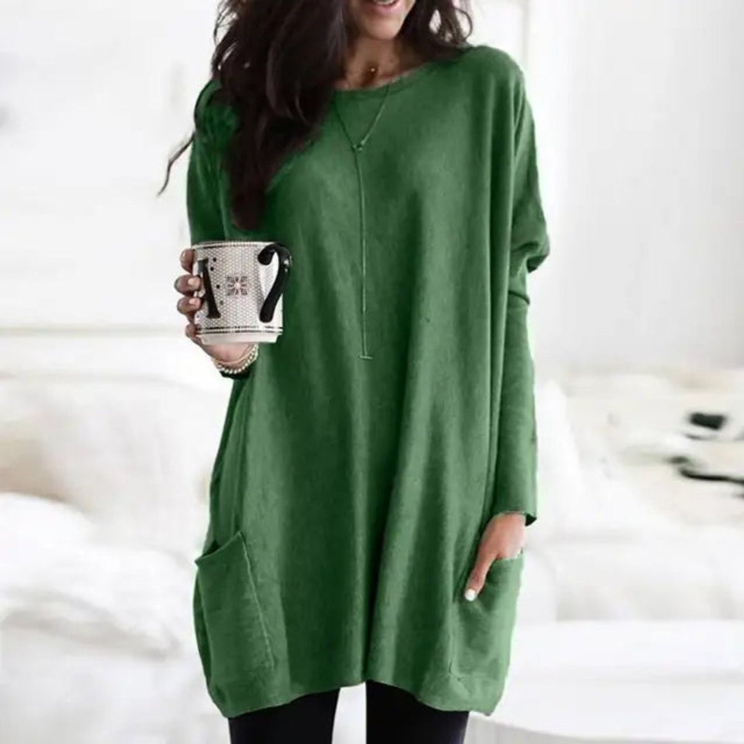 Perrine | Women's Oversized Batwing Crew Neck Tunic Sweater with Pockets