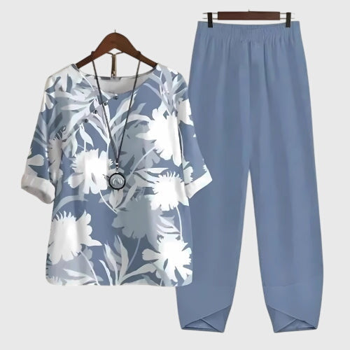 Comfortable Print Linen Top and Trouser Set Women