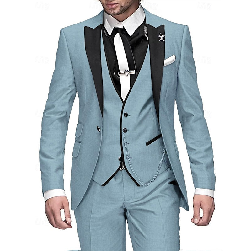 Contrast Lapel Three Piece Men's Slim Fit Occasion Suit