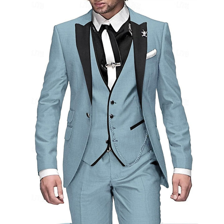 Contrast Lapel Three Piece Men's Slim Fit Occasion Suit