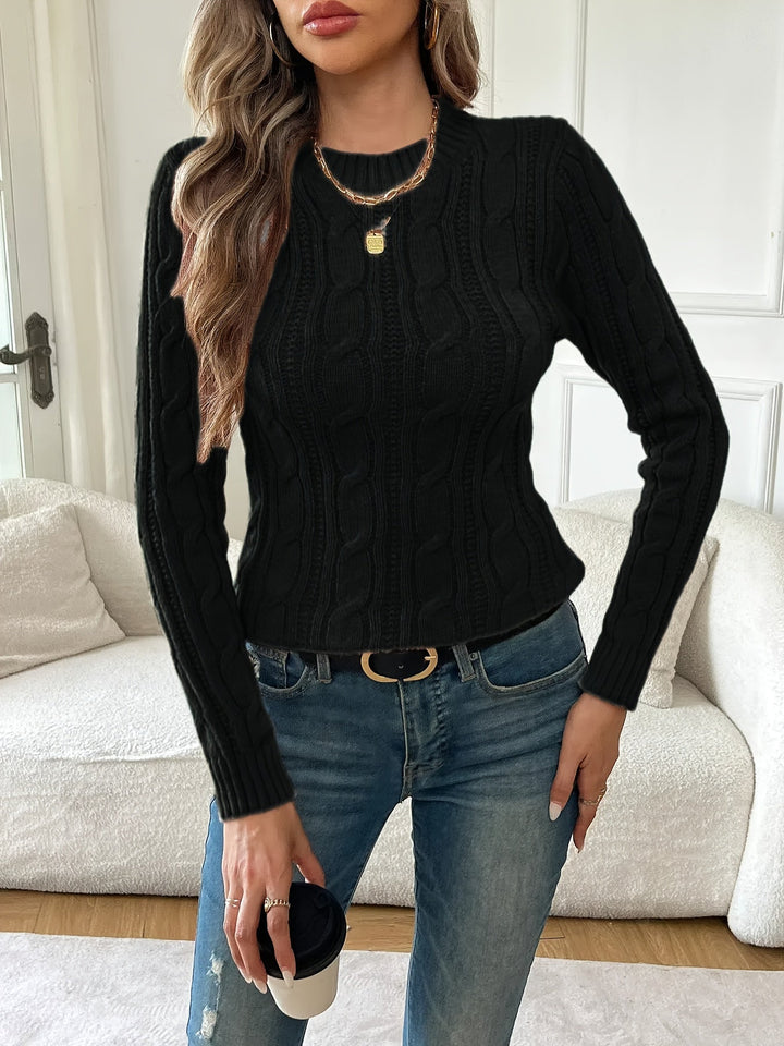 Saskia | Women's Fitted Crew Neck Sweater in Cable Knit