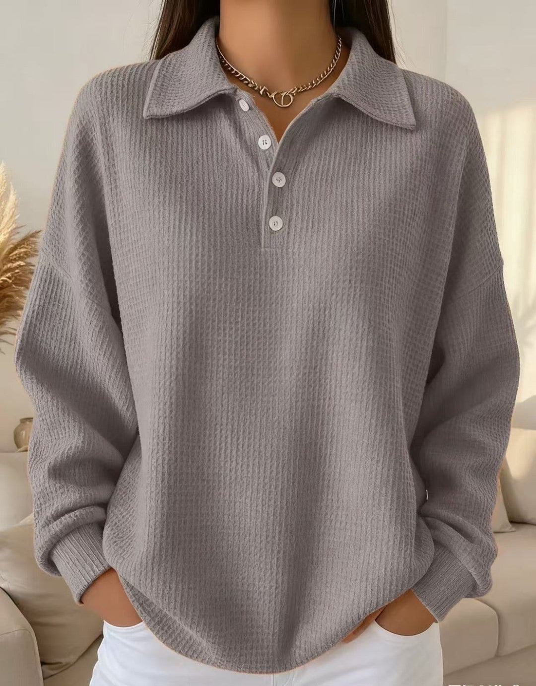 Coraline | Women's Oversized Waffle Knit Polo Collar Sweater
