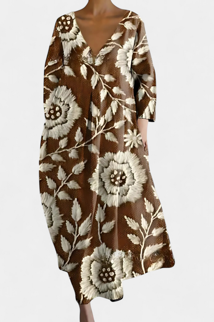 Colourful Abstract Midi Dress Loose Fit Three Quarter Sleeve