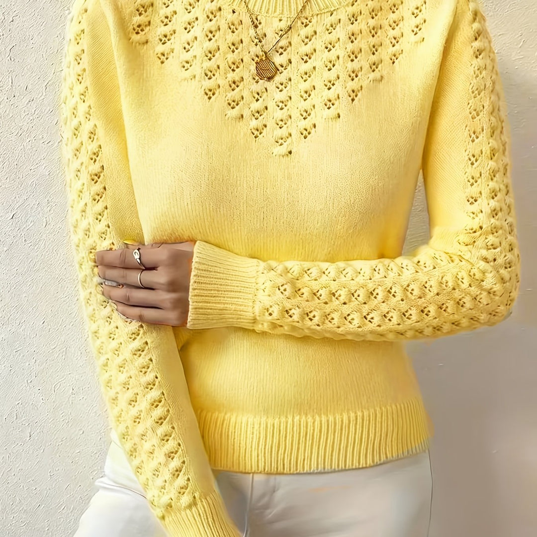 Guinevere | Women's Pointelle Knit Crew Neck Sweater