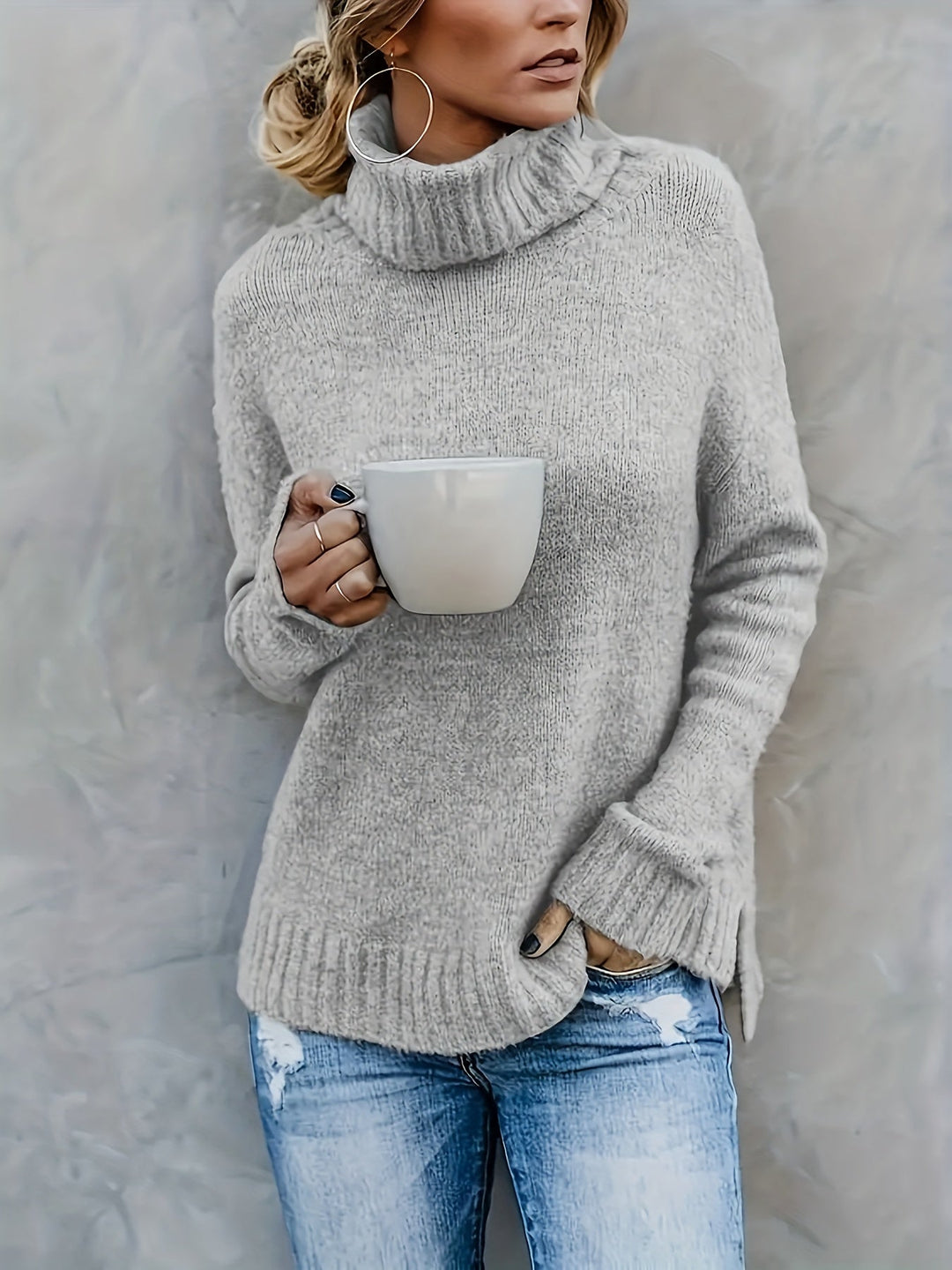 Marlowe | Women's Cowl Turtleneck Sweater with Split Hem Cuffs