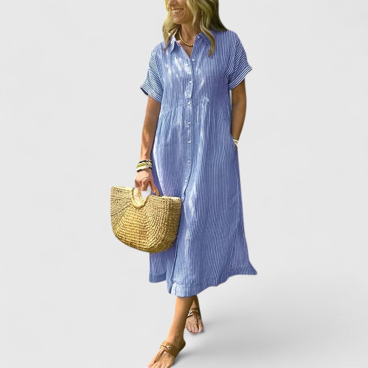 Striped Shirt Midi Summer Dress Loose Fit