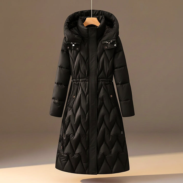 Delphine | Women's Fitted Quilted Hooded Coat with Drawstring Waist
