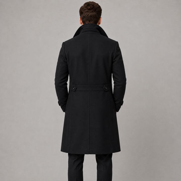 Alaric | Men's Tailored Double Breasted Long Coat with Wide Notch Lapel