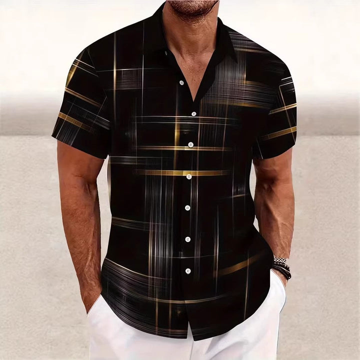 Micro Check Print Short Sleeve Muscle Fit Mens Casual Shirt