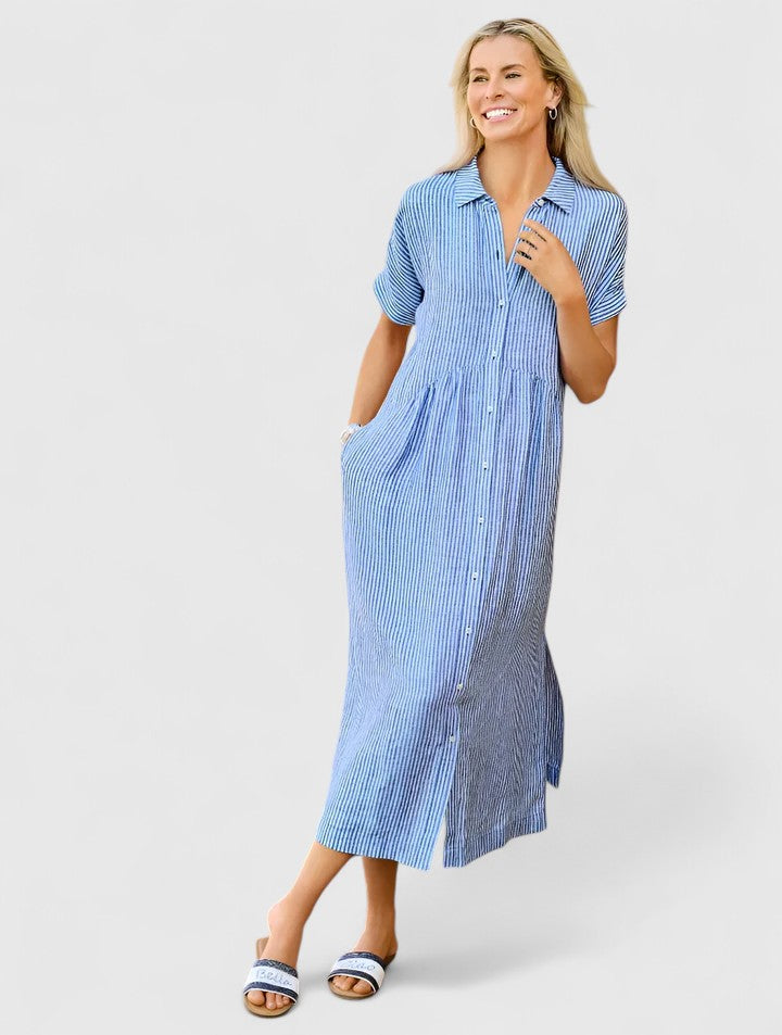 Striped Shirt Midi Summer Dress Loose Fit