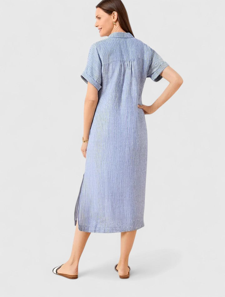 Striped Shirt Midi Summer Dress Loose Fit