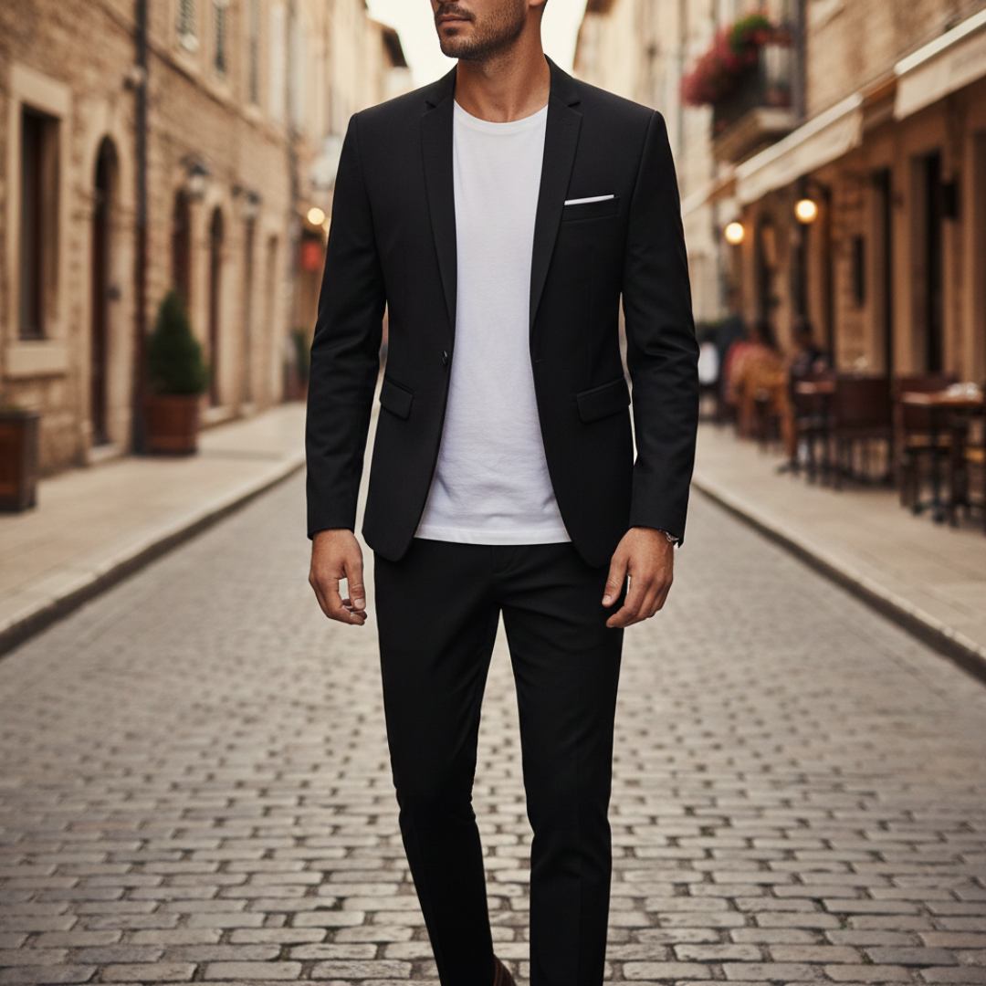 Pocket Square Notch Lapel Single Button Slim Fit Blazer