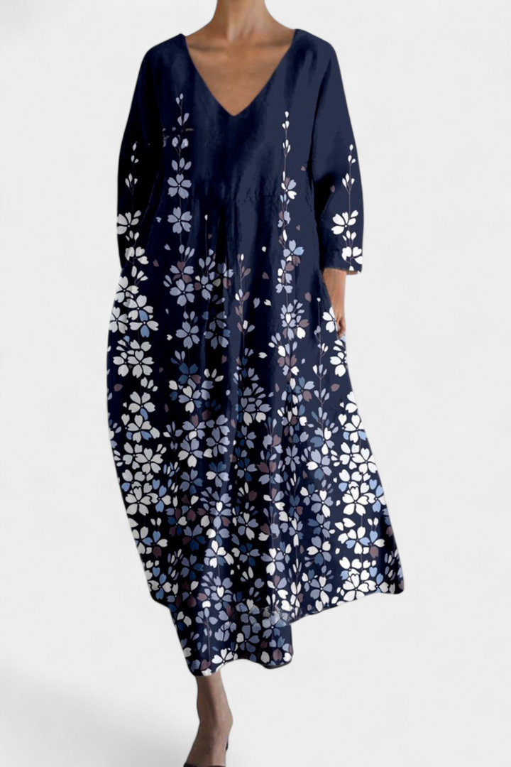 Colourful Abstract Midi Dress Loose Fit Three Quarter Sleeve