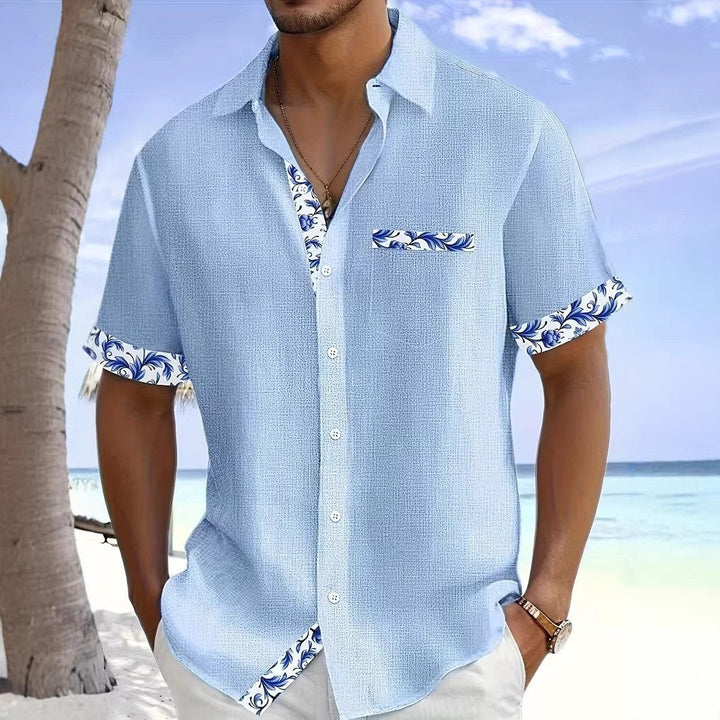 Micro Check Print Short Sleeve Muscle Fit Mens Casual Shirt