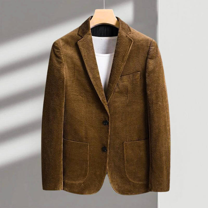 Notch Lapel Two Button Patch Pocket Corduroy Blazer
