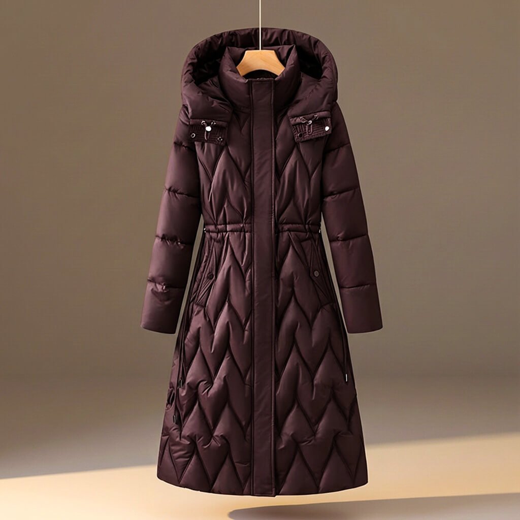 Delphine | Women's Fitted Quilted Hooded Coat with Drawstring Waist