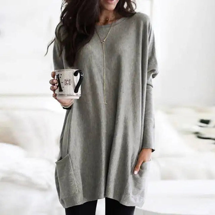 Perrine | Women's Oversized Batwing Crew Neck Tunic Sweater with Pockets