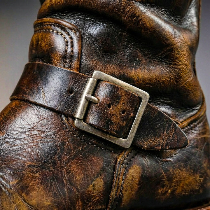Everett | Men's Vintage Leather Engineer Boots with Buckle Strap