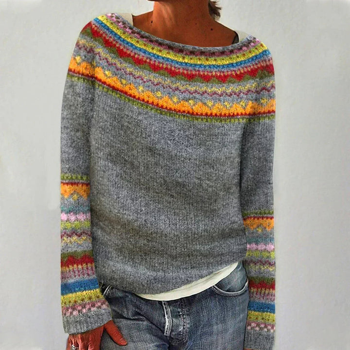 Fenwick | Women's Fair Isle Print Boat Neck Sweater