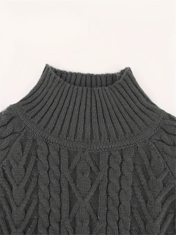 Isolde | Women's Puff Sleeve Mock Neck Cable Knit Sweater