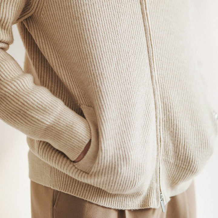 Warren | Men's Full Zip Ribbed Cotton Knit Cardigan Sweater
