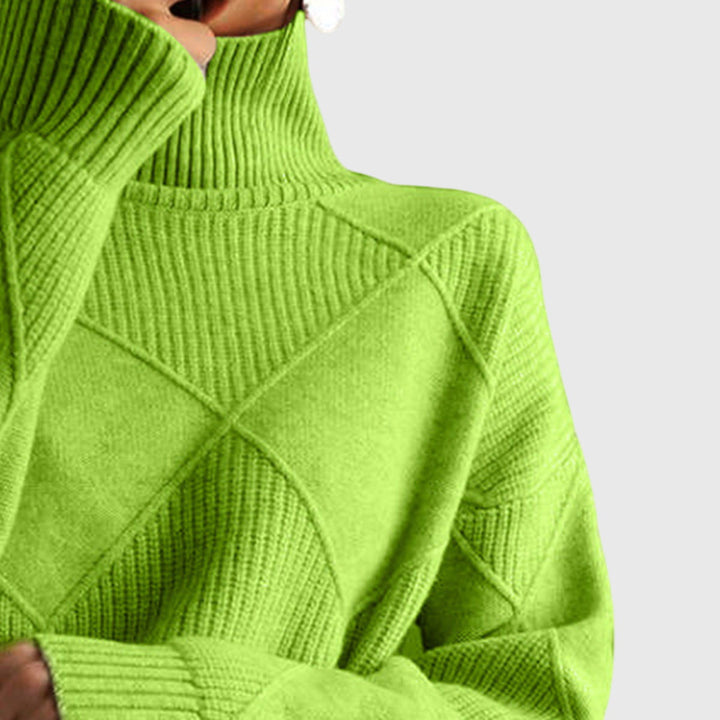 Beatrix | Women's Ribbed Roll Neck Sweater with Geometric Seaming