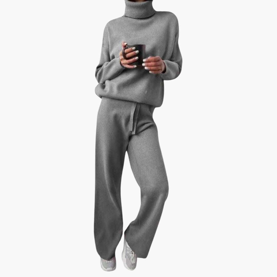 Cosette | Women's Drawstring Wide Leg Pants Turtleneck Loungewear Set