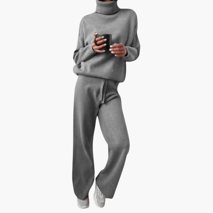 Cosette | Women's Drawstring Wide Leg Pants Turtleneck Loungewear Set