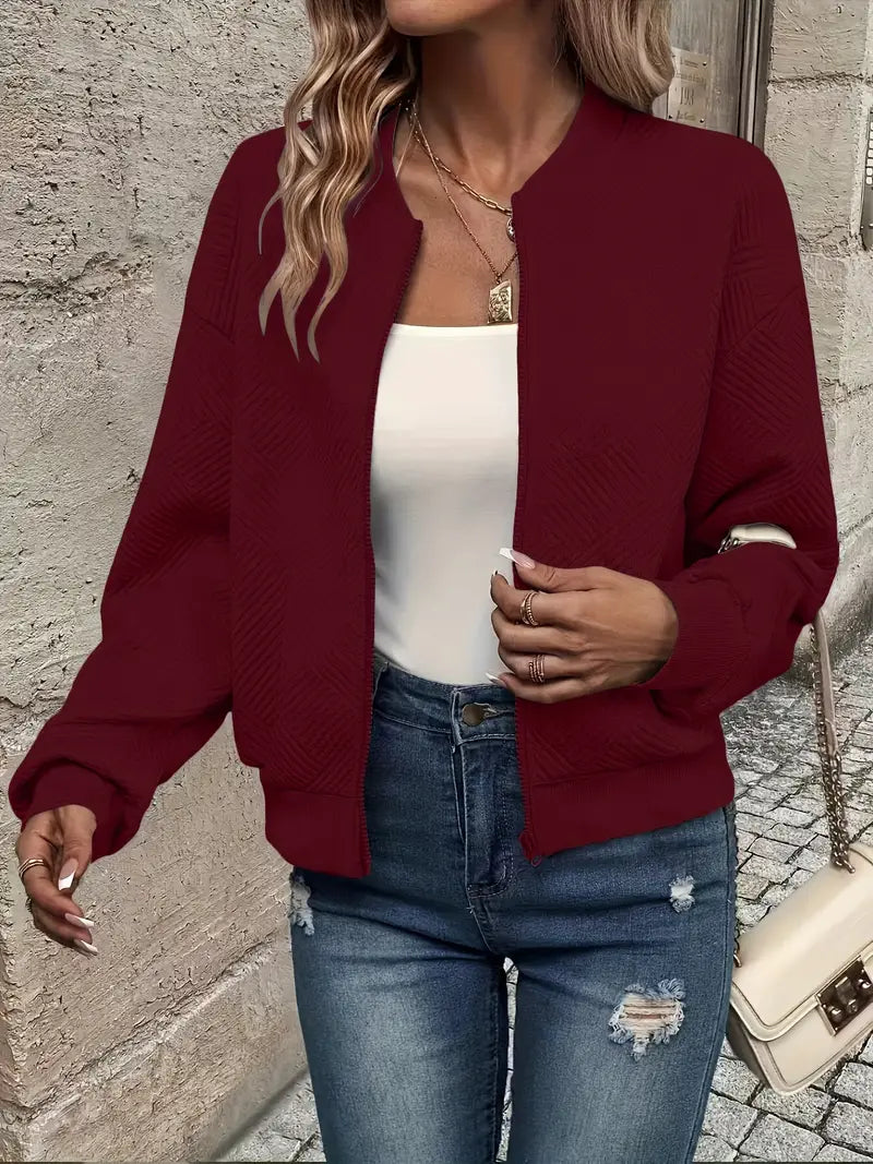 Rhiannon | Women's Geometric Textured Cropped Bomber Jacket