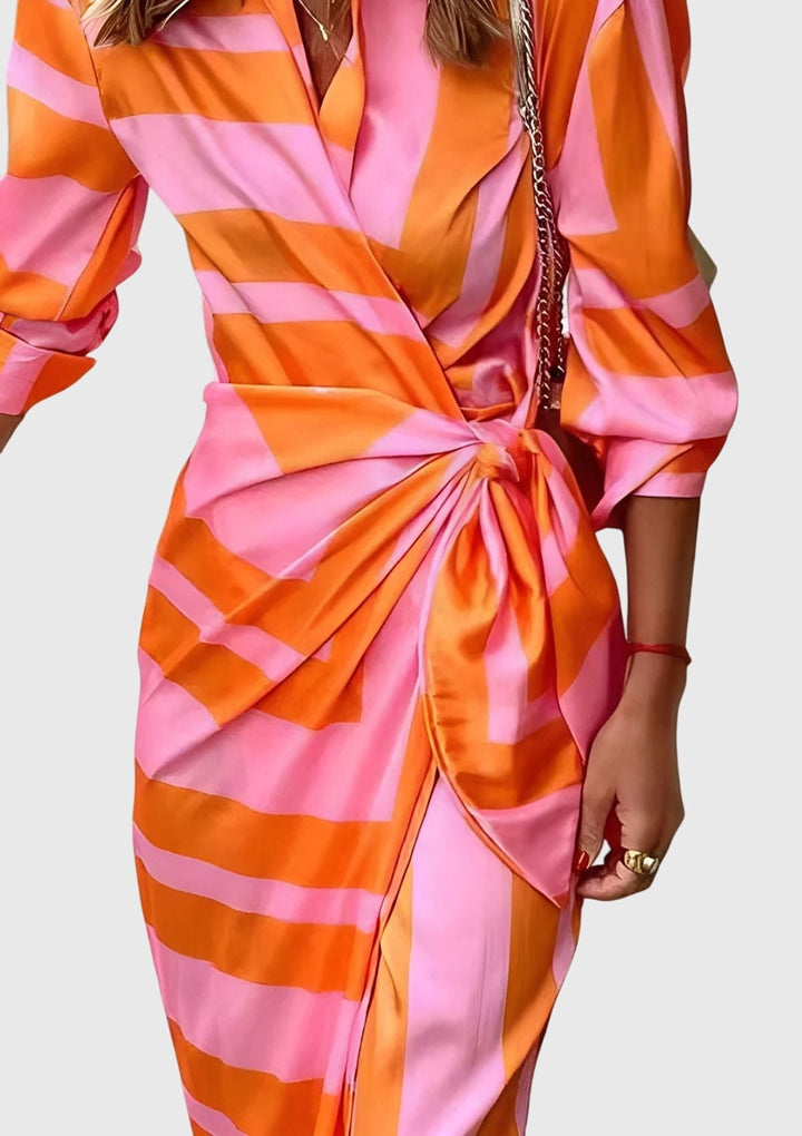 Striped Wrap Midi Dress Chic Shirt Dress Summer