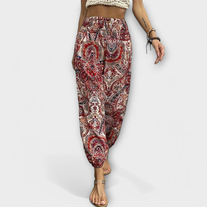 Tribal Print Smocked Waist Boho Pants Women - Festival Style