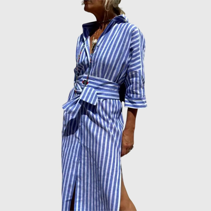 Striped Button Down Midi Shirt Dress