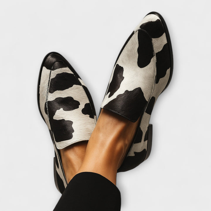 Cow Print Pointed Toe Slip On Loafers Women