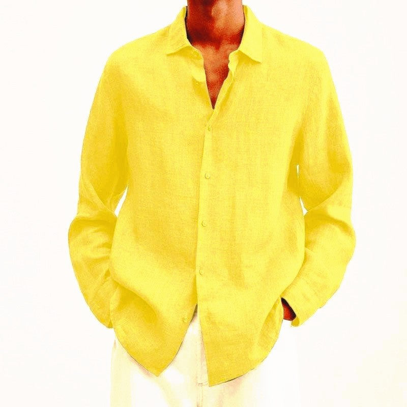 Oversized Long Sleeve Relaxed Fit Linen Shirt Men