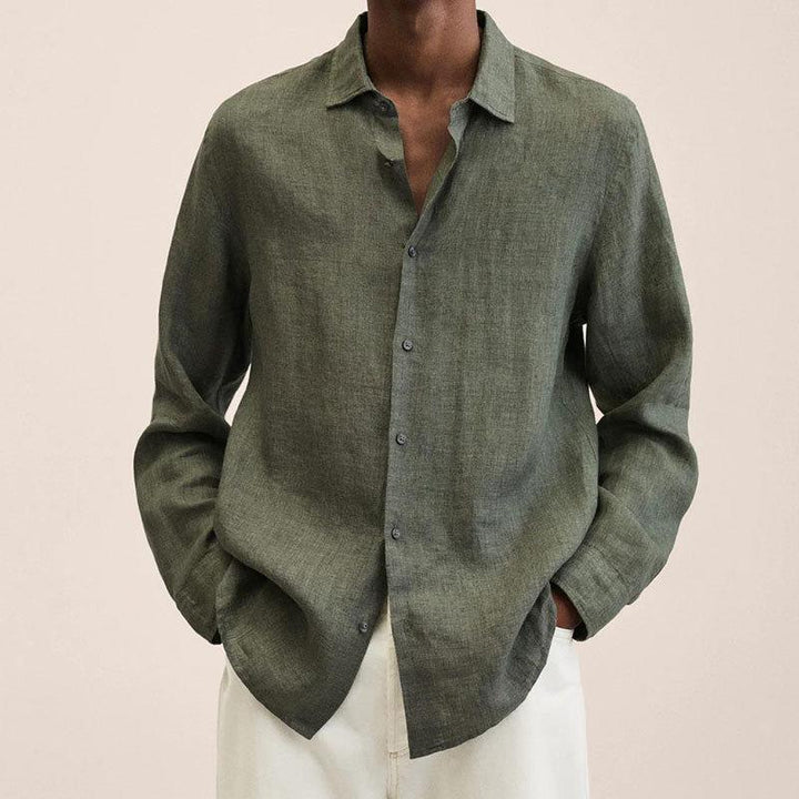 Oversized Long Sleeve Relaxed Fit Linen Shirt Men