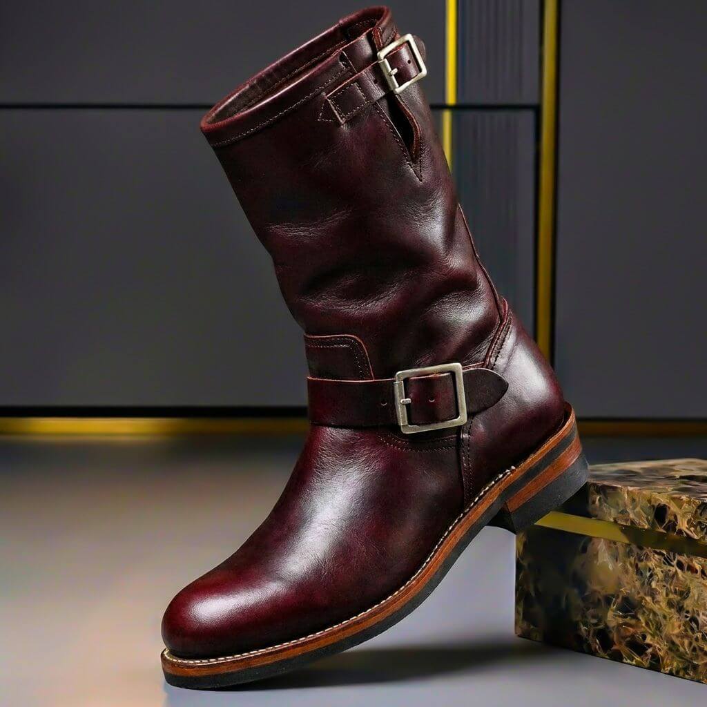 Everett | Men's Vintage Leather Engineer Boots with Buckle Strap