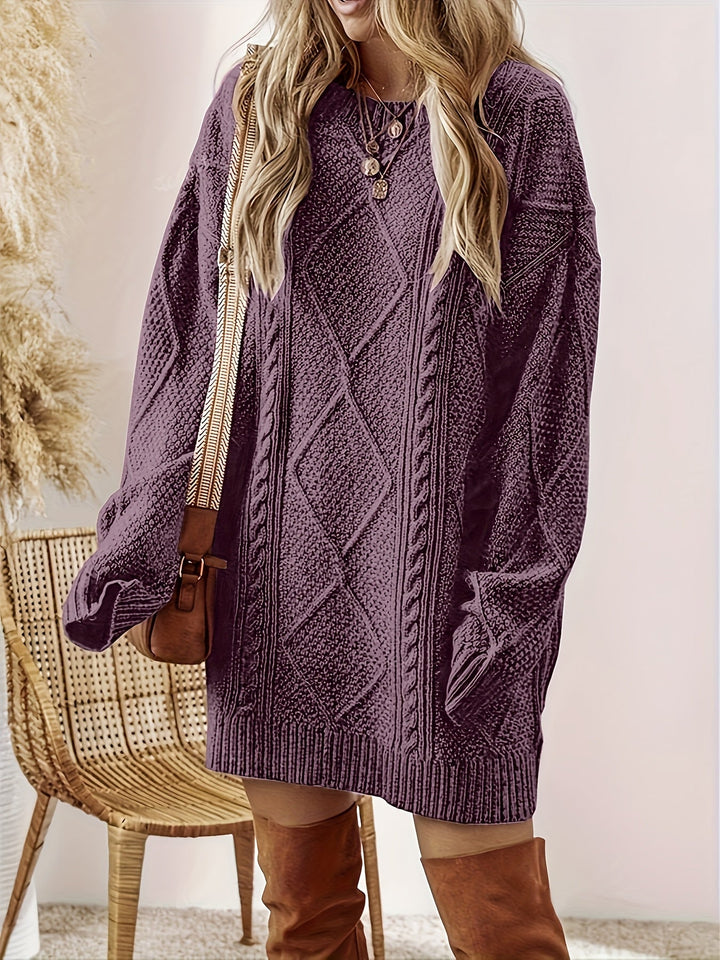 Melisande | Women's Diamond Cable Knit Sweater Dress with Oversized Fit
