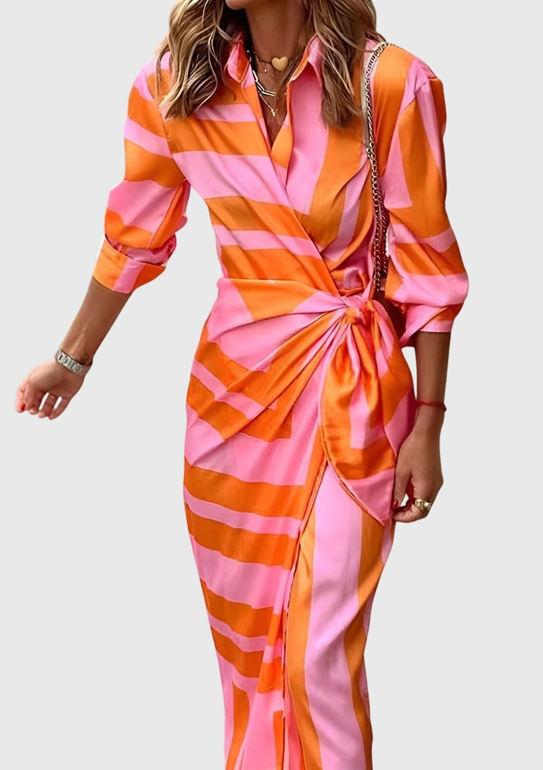 Striped Wrap Midi Dress Chic Shirt Dress Summer