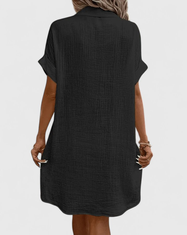 Loose Short Sleeve Button Down Midi Dress