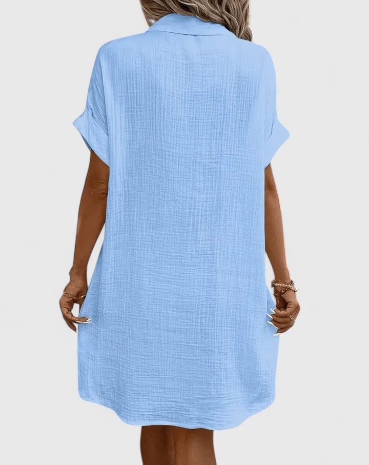 Loose Short Sleeve Button Down Midi Dress