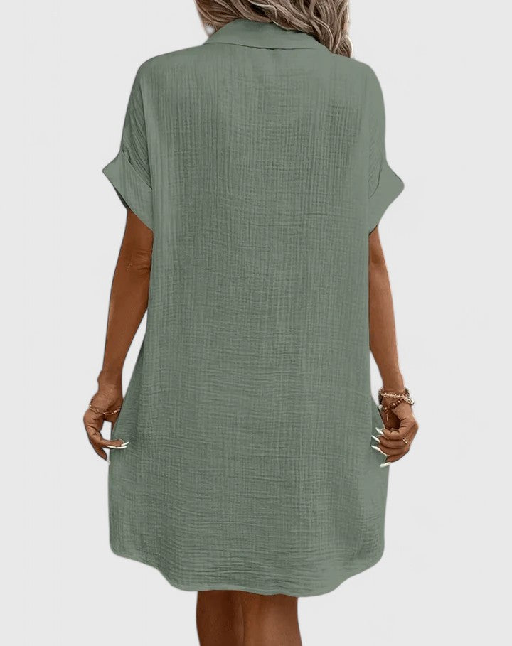 Loose Short Sleeve Button Down Midi Dress