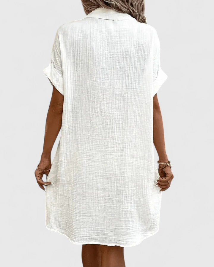 Loose Short Sleeve Button Down Midi Dress